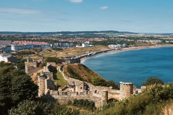 The landscape of Scarborough Castle, a former medieval Royal fortress situated at Scarborough, North Yorkshire, England